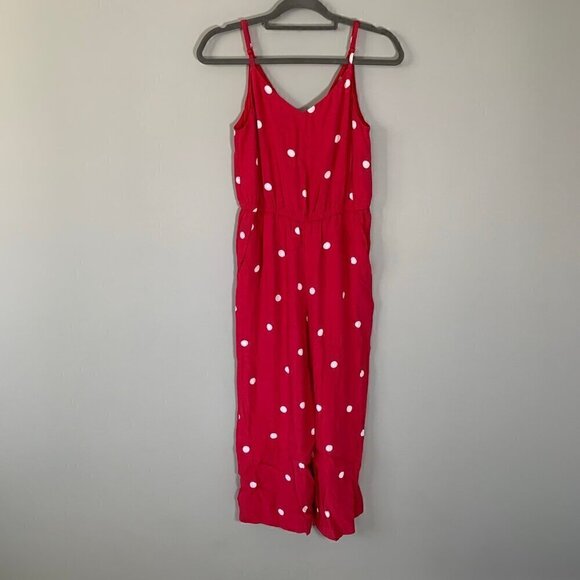 LOFT red white polka dot strappy sleeveless crop pant flowy jumpsuit - Picture 1 of 11